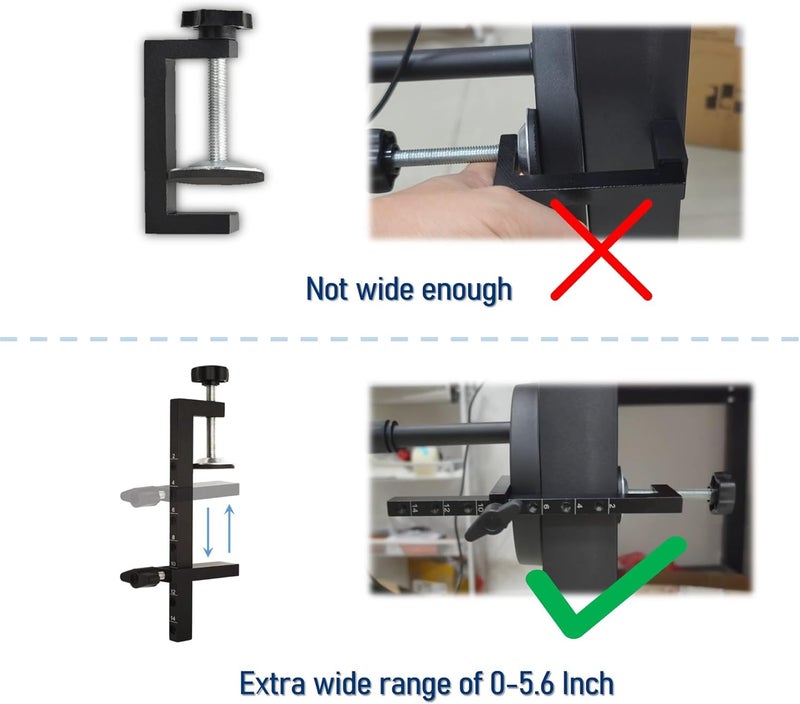Objuni 1Pcs Desk C Clamp Extra wide range of 0-5.6 Inch, Stainless Steel Table Clamp Mount Holder with Fine-Tuning Bolt, Wide Throat Saw clamp for Woodworking, Office, Craft - Image 4